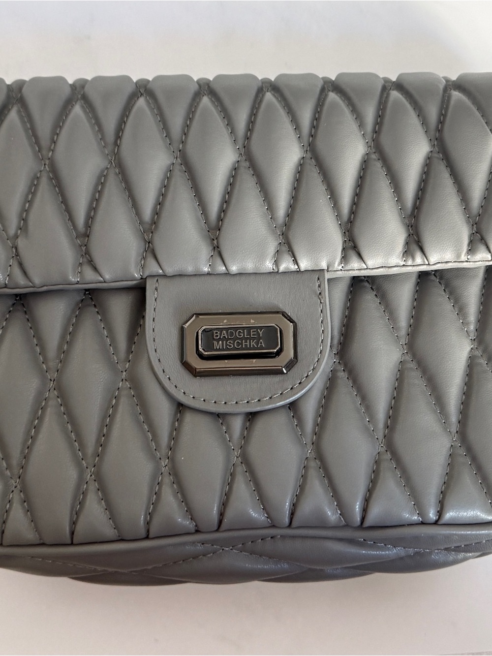 Badgley Mischka Quilted Silver-Gray Crossbody Bag